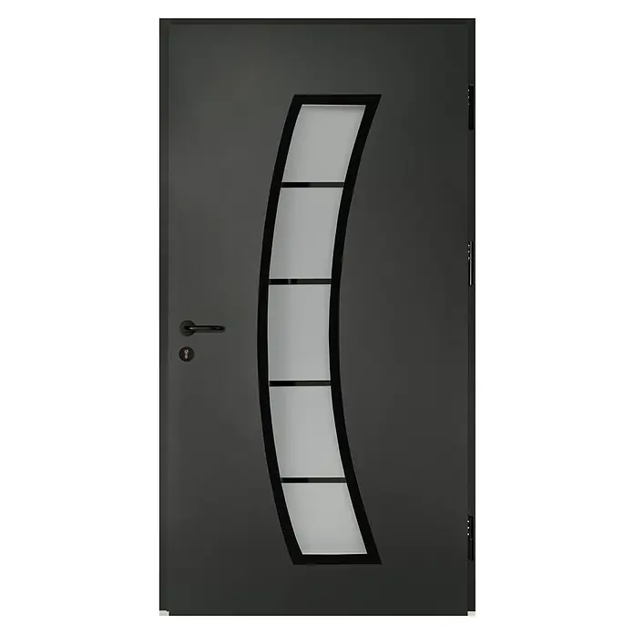 Splendoor Haustür Thermodoor PLUS SP10 Black Design - 110 x 210 cm, DIN Anschlag: Rechts, Anthrazitgrau Feinstruktur/Tiefschwarz - Elegante anthrazitfarbene Tür mit gebogenem Glaseinsatz und modernem Design. Ideal für stilvolle Hauseingänge.
