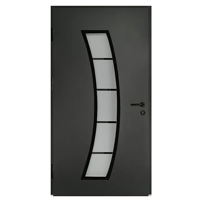 Splendoor Haustür Thermodoor PLUS SP10 Black Design - 110 x 210 cm, DIN Anschlag: Links, Anthrazitgrau Feinstruktur/Tiefschwarz - Elegante Eingangstür in Anthrazit mit modernem Glasdesign und schwarzem Rahmen für einen stilvollen und einladenden Eingangsbereich.