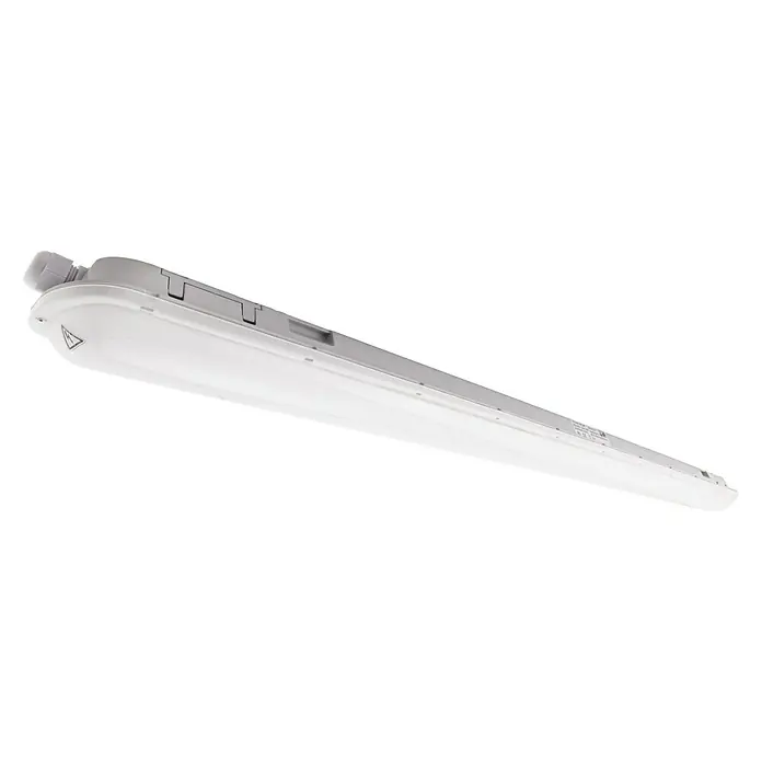 Voltolux LED-Feuchtraumlichtleiste mit Sensor - L x B x H: 120 x 9,2 x 6 cm, Lichtfarbe: Neutralweiß, 48 W, IP65 - Ein schlankes, weißes LED-Lichtleistenprodukt, ideal für moderne Beleuchtungsanwendungen, für eine energieeffiziente und gleichmäßige Ausleuchtung.