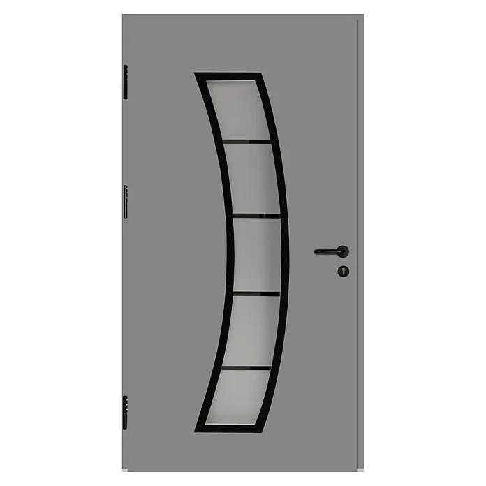 Splendoor Haustür Thermodoor PLUS SP10 Black Design - 100 x 210 cm, DIN Anschlag: Links, Verkehrsgrau/Tiefschwarz - Graue Tür mit geschwungenem Glaseinsatz und schwarzem Rahmen, moderner Stil für ein elegantes Zuhause.