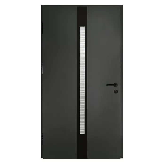 Splendoor Haustür Thermodoor PLUS SP20 Black Design - 100 x 210 cm, DIN Anschlag: Links, Anthrazitgrau Feinstruktur/Tiefschwarz - Moderne anthrazitfarbene Tür mit einem vertikalen Glasstreifen, die Eleganz und Sicherheit vereint. Ideal für stilvolle Hauseingänge.
