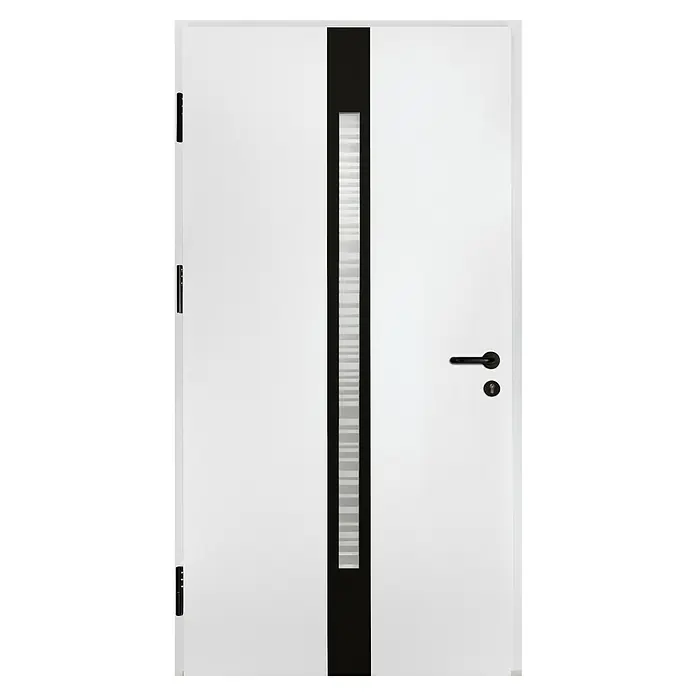 Splendoor Haustür Thermodoor PLUS SP20 Black Design - 110 x 210 cm, DIN Anschlag: Links, Verkehrsweiß/Tiefschwarz - Elegante weiße Haustür mit schwarzem Akzent und schmalem Fenster. Das moderne Design wertet jeden Eingangsbereich auf.
