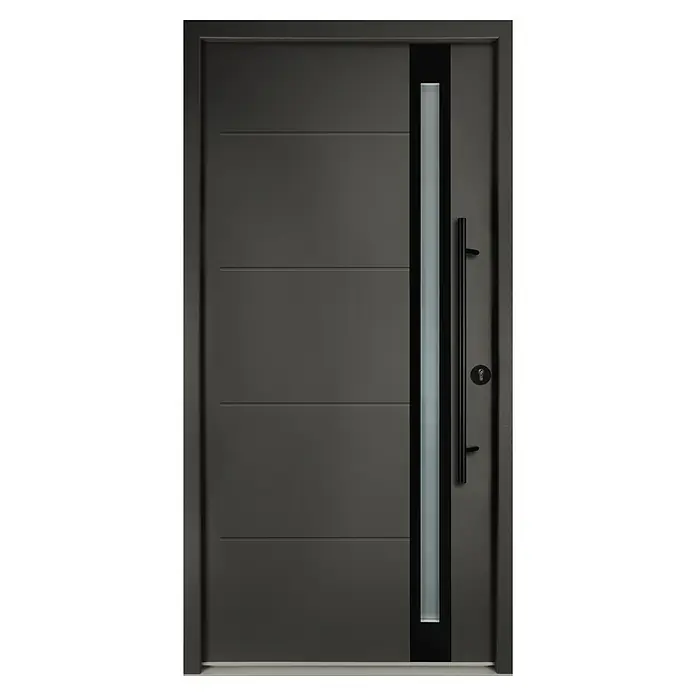 Splendoor Haustür Thermodoor PLUS SP30 Black Design - 110 x 210 cm, DIN Anschlag: Rechts, Anthrazitgrau Feinstruktur/Tiefschwarz - Moderne graue Eingangstür mit vertikalem Glaseinsatz und schlichtem Design für einen stilvollen Hauseingang.