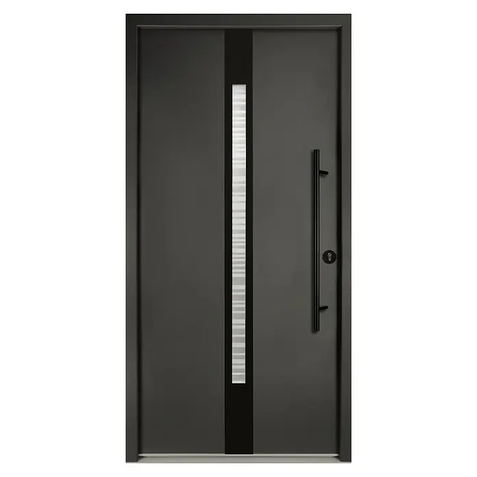 Splendoor Haustür Thermodoor PLUS SP20 Black Design - 110 x 210 cm, DIN Anschlag: Rechts, Anthrazitgrau Feinstruktur/Tiefschwarz - Elegante moderne Haustür in Anthrazitgrau mit vertikalem Glaseinsatz und langem, schlankem Griff. Stilvoller Eingangsbereich für jedes Zuhause.