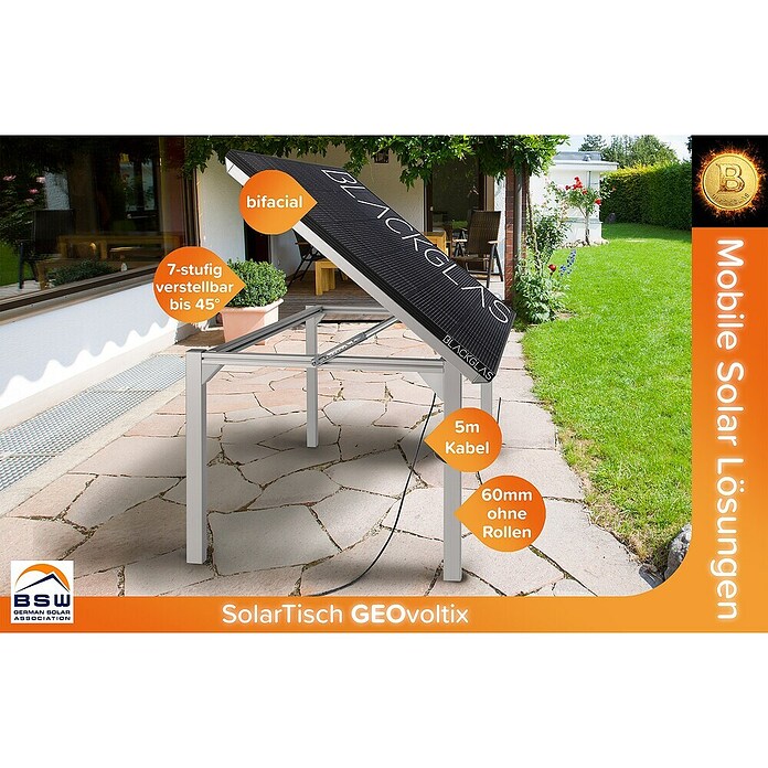 Blackglas Solar-Tischkraftwerk Geo Voltix (445 W, L x B x H: 180 x 120 x 172,2 cm, Ohne Rollen) | BAUHAUS