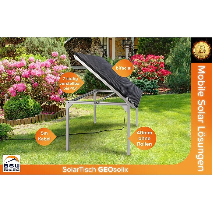 Blackglas Solar-Tischkraftwerk Geo Solix (450 W, L x B x H: 180 x 120 x 113,4 cm, Ohne Rollen) | BAUHAUS