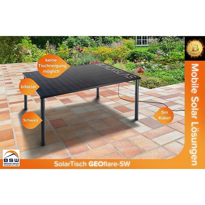 Blackglas Solar-Tischkraftwerk Geo Flare (440 W, L x B x H: 180 x 120 x 113,4 cm, Ohne Rollen) | BAUHAUS