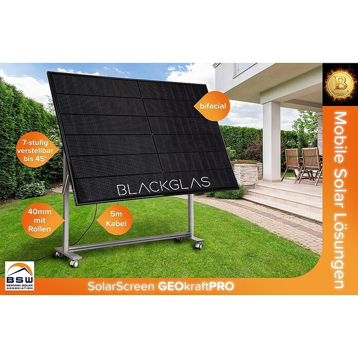 Blackglas Solar-Tischkraftwerk Geo Kraft Pro (440 W, L x B x H: 180 x 120 x 172,2 cm, Mit Rollen) | BAUHAUS