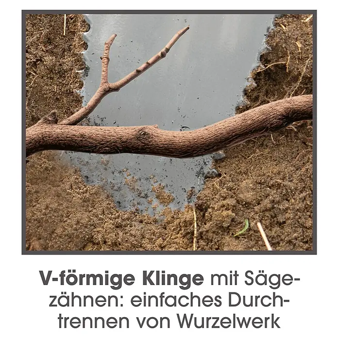 Easymaxx Multifunktionsspaten + Wurzelsäge - 114 cm, Stahl - V-förmige Klinge mit Sägezähnen: einfaches Durchtrennen von Wurzelwerk. Die Klinge erleichtert das Schneiden von Wurzeln und Pflanzenteilen.