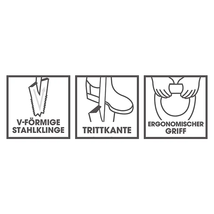 Easymaxx Multifunktionsspaten + Wurzelsäge - 114 cm, Stahl - Produktmerkmale: V-förmige Stahlklinge, Trittkante und ergonomischer Griff für effizientes Arbeiten im Garten.