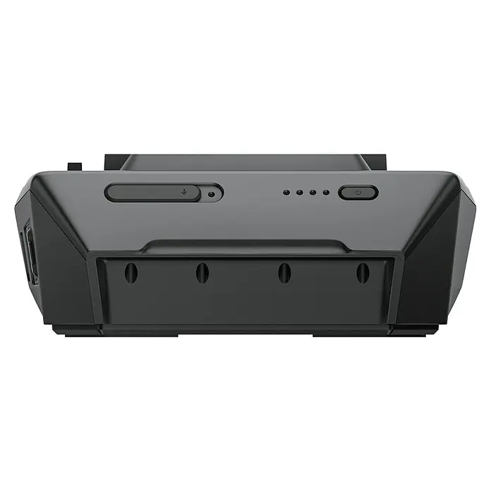 EcoFlow Ersatz-Akku Wave 3 - L x B x H: 111 x 516 x 281 mm - Das Bild zeigt eine Nahaufnahme eines schwarzen elektronischen Geräts mit Anschluss, LED-Leuchten und einem Netzschalter.