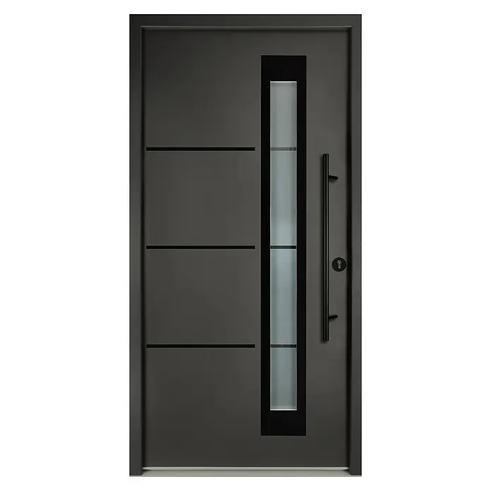 Splendoor Haustür Thermodoor PLUS SP50 Black Design - 110 x 210 cm, DIN Anschlag: Rechts, Anthrazitgrau Feinstruktur/Tiefschwarz - Moderne anthrazitfarbene Haustür mit Glaseinsatz und Griff, die ein stilvolles Design und Sicherheit vereint.
