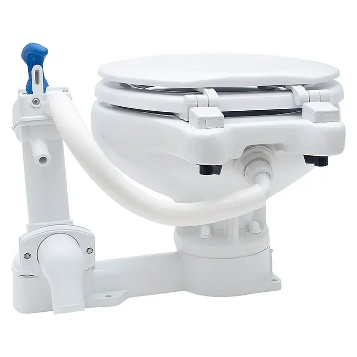 Albin Pump Bordtoilette Manuell Kompakt Low - L x B x H: 40 x 45 x 29 cm, Keramik - Marine-Toilette mit Handpumpe. Robuste Bauweise für Boote und Yachten, einfache Installation und zuverlässige Funktion für sanitäre Bedürfnisse.