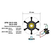 Albin Pump Impeller PN 06-01-009 (Ø x L: 51 x 22 mm, Wellendurchmesser: 8 mm)