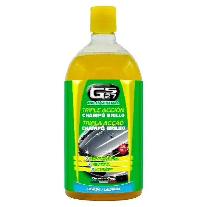 GS27 Detergente para automóvil Triple Acción - 1 l - Botella de champú abrillantador Triple Acción GS27, un producto para el cuidado del automóvil para un brillo radiante y una limpieza profunda.