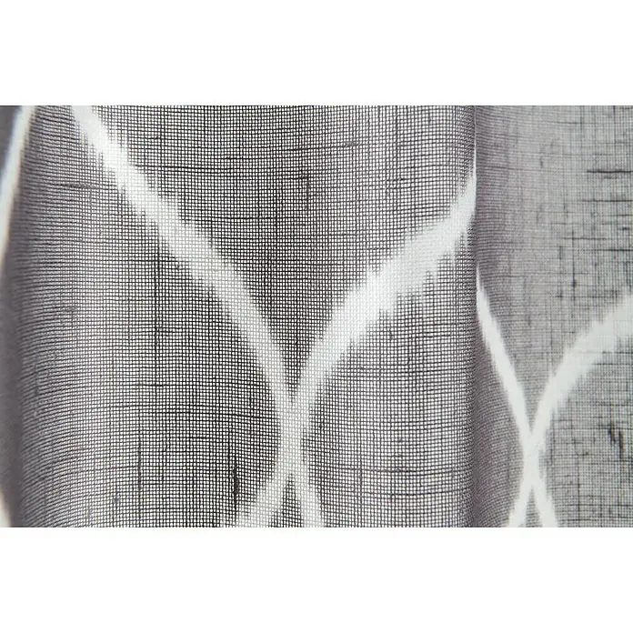 Elbersdrucke Schlaufenschal Alea - 140 x 255 cm, 100 % Polyester, Grau - Detailaufnahme eines Vorhangs mit einem abstrakten, gewebten Muster in Weiß und Grau. Ideal für moderne Wohnräume.