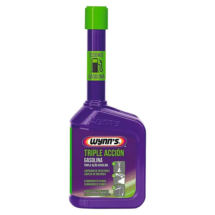 Wynn's Aditivo para gasolina Triple Acción - 325 ml - Esencia de gasolina Triple Acción Gasolina púrpura de Wynn's para mejorar el rendimiento del motor y la eficiencia del combustible.