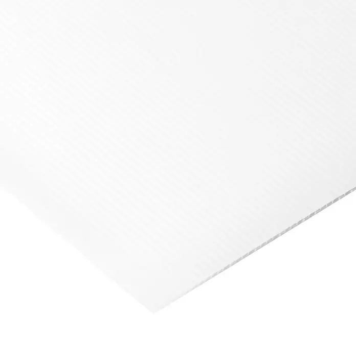 Vetronova Placa alveolar UVP - 200 cm x 100 cm x 10 mm, Transparente - Primer plano de una lámina de polipropileno corrugado blanca, ideal para señalización y proyectos de manualidades.