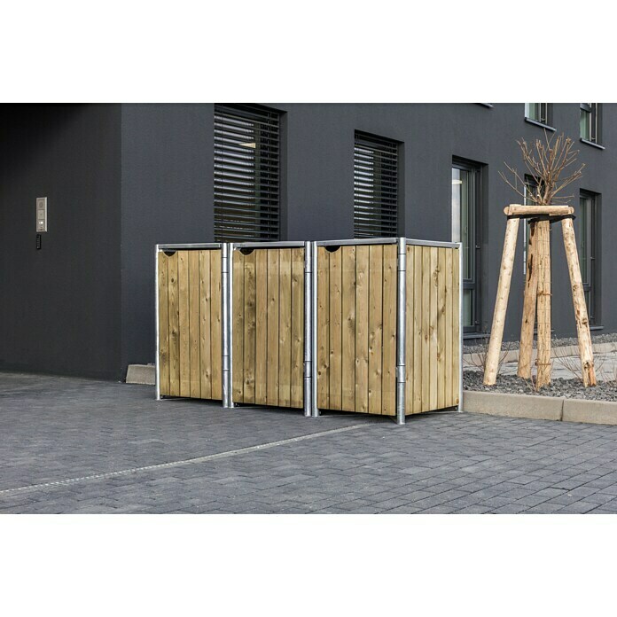 Hide Mülltonnenbox (80,7 x 209,1 x 115,2 cm, Passend für: 3 Mülltonnen 180 - 240 l, Holz, Natur)