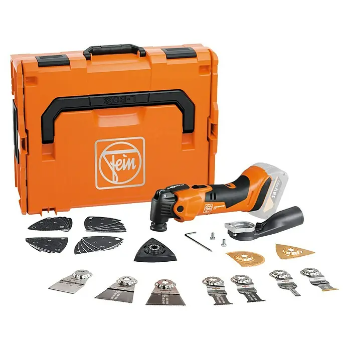 Fein AMPShare 18V Akku-Multifunktionswerkzeug MultiMaster AMM500 Plus Top AS - 18 V, Ohne Akku, Leerlaufschwingzahl: 11.000 /min - 18.500 /min - Fein Multimaster Akku-Oszillierer im Set mit Zubehör und L-Boxx für vielfältige Anwendungen. Das ideale Werkzeug für Profis.