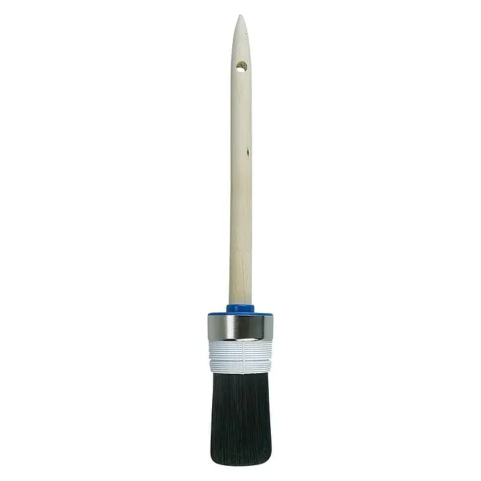 F18 Ringpinsel - Größe 10, Mischborsten - Pinsel mit Holzgriff, blauer und silberner Metallhalterung und schwarzen Borsten für präzises Auftragen von Farbe und Lack.