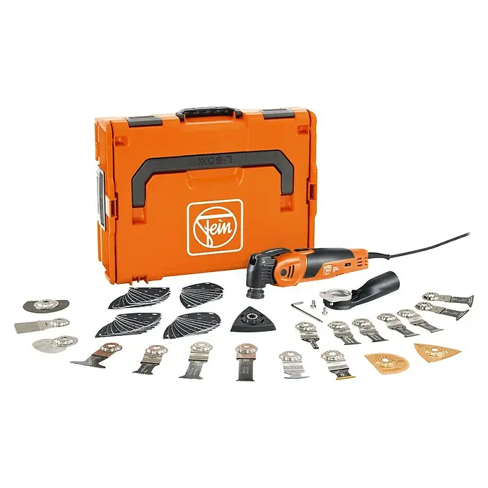 Fein MultiMaster Elektro-Multifunktionswerkzeug MULTIMASTER MM700 MAX TOP L-BOXX SET - 450 W, STARLOCK-Max-System - FEIN MultiTalent Werkzeug-Set mit Zubehör in einem praktischen Koffer, ideal für vielfältige Anwendungen.