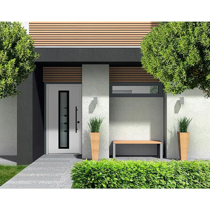 Splendoor Haustür Thermodoor PLUS SP80 Black Design - 110 x 210 cm, DIN Anschlag: Rechts, Verkehrsweiß/Tiefschwarz - Moderne Haustür mit Glaspaneel in einem stilvollen Haus. Das Design zeichnet sich durch klare Linien und hochwertige Materialien aus.