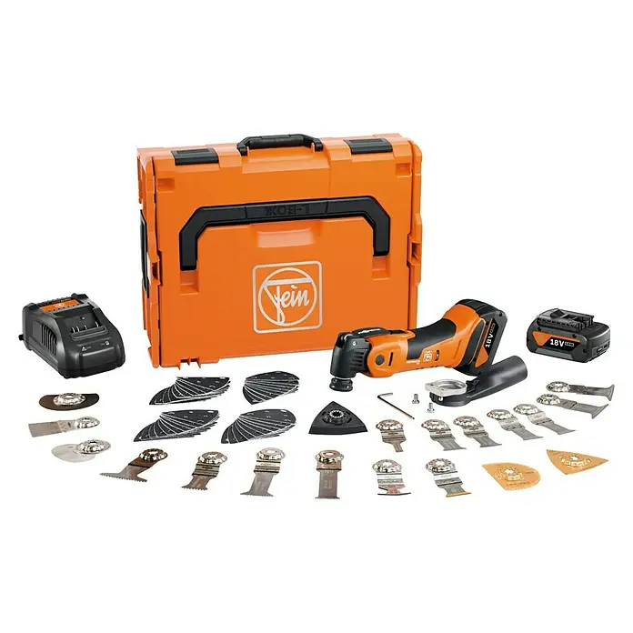 Fein AMPShare 18V Akku-Multifunktionswerkzeug MultiMaster AMM700 Max Top 4AH AS - 18 V, 2 Akkus, 4 Ah, Leerlaufschwingzahl: 10.000 /min - 19.500 /min - FEIN Akku-Multitool mit Zubehör und L-Boxx. Das perfekte Set für vielseitige Anwendungen mit hochwertigen Werkzeugen und praktischer Aufbewahrung.