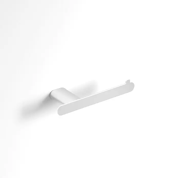 Camargue Mont Valier Portarrollos - Sin tapa, Cromo - Un elegante portarrollos de papel higiénico de metal blanco montado en una pared blanca. El soporte presenta un diseño minimalista.