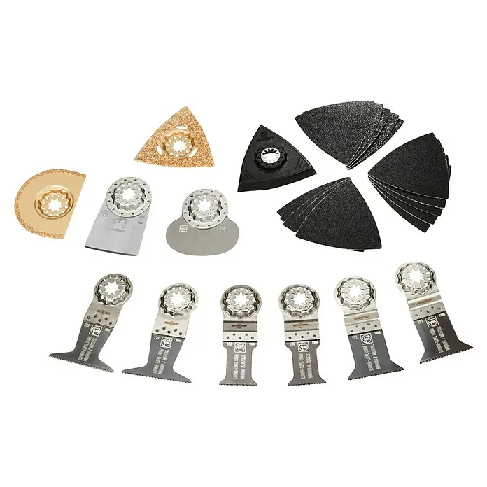 Fein Starlock Zubehör-Set Best of Starlock Renovation - 26 -tlg. - Oszillierende Werkzeugklingen und Schleifpads.