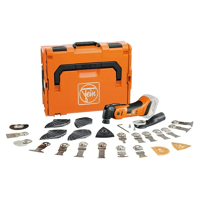 Fein AMPShare 18V Akku-Multifunktionswerkzeug MultiMaster AMM700 Max Top AS - 18 V, Ohne Akku, Leerlaufschwingzahl: 10.000 /min - 19.500 /min - Fein Akku-Multimaster im Set mit Zubehör und Transportkoffer für Handwerker und Heimwerker zur Bearbeitung verschiedener Materialien.