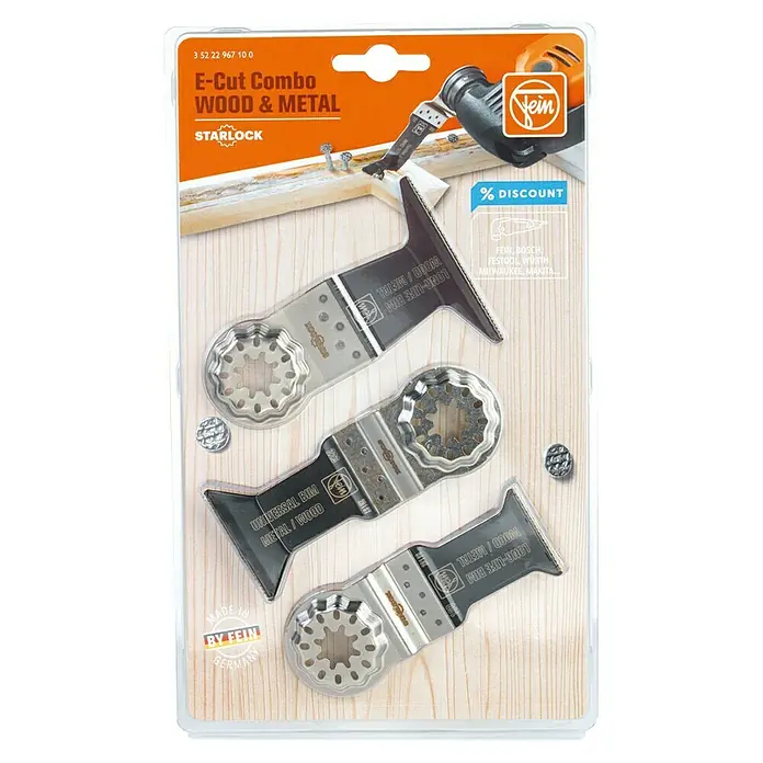 Fein Zubehör-Set E-Cut Combo Starlock Wood & Metal - 3 -tlg. - Fein E-Cut Combo Holz & Metall Sägeblätter im Set, ideal für präzise Schnitte in Holz und Metall.