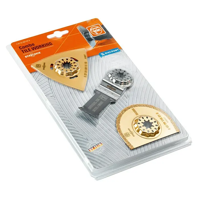 Fein Starlock Zubehör-Set Combo Starlock Tileworking - 3 -tlg. - Fein Fliesenarbeits-Set mit Starlock-Aufnahme, ideal für präzise und effiziente Fliesenarbeiten.