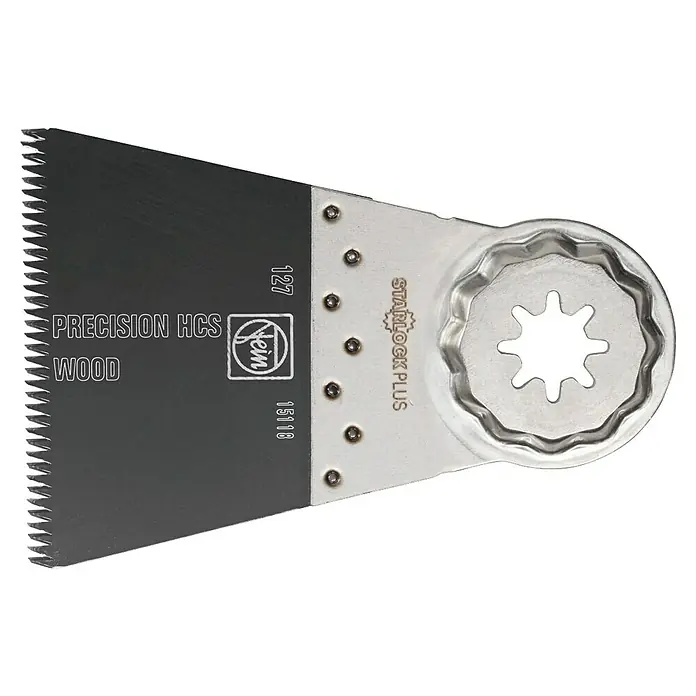 Fein Starlock Plus Hoja de sierra E-Cut Precision - 65 x 50 mm, 3 ud. - Hoja de sierra oscilante Fein Starlock Plus Precision HCS Wood para cortes de madera precisos y con un rendimiento de corte excelente.