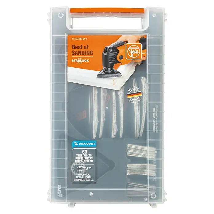 Fein Starlock Zubehör-Set Best of Starlock Sanding - 63 -tlg. - Fein Best of Sanding Set mit 63 Teilen für Schleifarbeiten, passend für verschiedene Multitools.