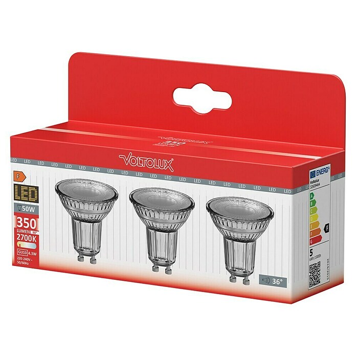 Voltolux Set LED žarulja  (GU10, Bez prigušivanja, Topla bijela, 350 lm, 4,3 W, 3 Kom.) | BAUHAUS