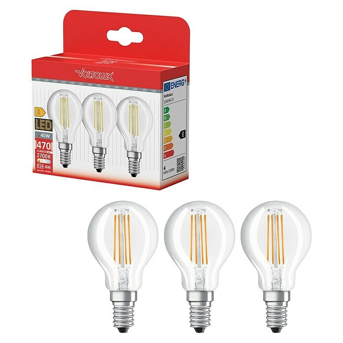 Voltolux Set LED žarulja  (E14, Bez prigušivanja, Topla bijela, 470 lm, 7 W, 3 Kom., Kruškolikog oblika) | BAUHAUS