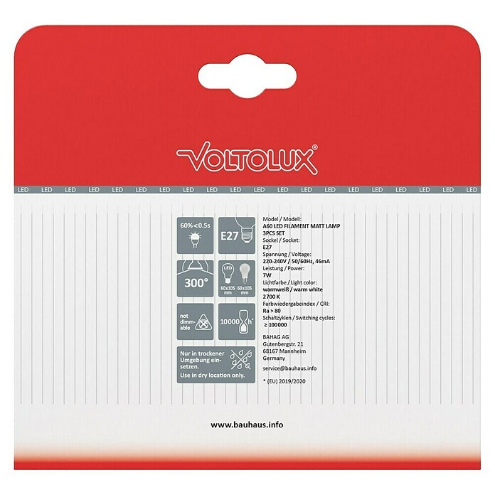 Voltolux Set LED žarulja  (E27, Bez prigušivanja, Topla bijela, 806 lm, 7 W, 3 Kom.) | BAUHAUS