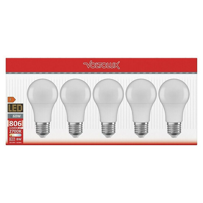 Voltolux Set LED sijalk  (E27, Ni mogoče zatemniti, Toplo bela, 806 lm, 8 W, 5 kos) | LED luči | Svetlila | Elektro in svetila | Izdelki | BAUHAUS