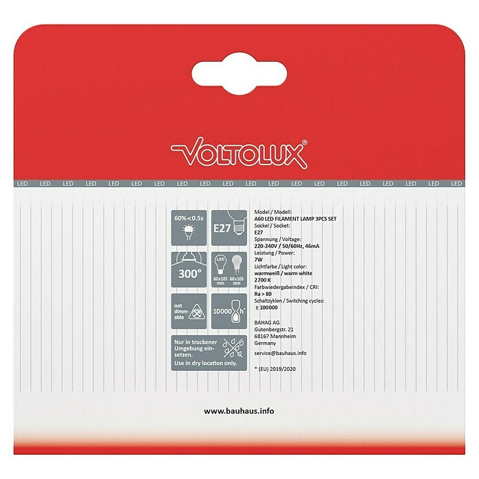Voltolux LED-Lampen-Set (E27, Nicht Dimmbar, Warmweiß, 806 lm, 7 W, 3 Stk., Farblos) | BAUHAUS