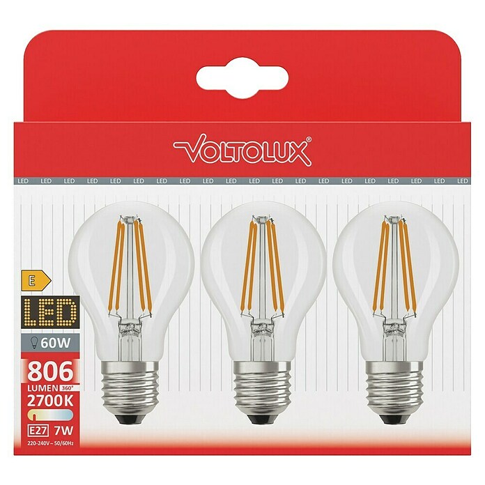 Voltolux LED-Lampen-Set (E27, Nicht Dimmbar, Warmweiß, 806 lm, 7 W, 3 Stk., Farblos) | BAUHAUS
