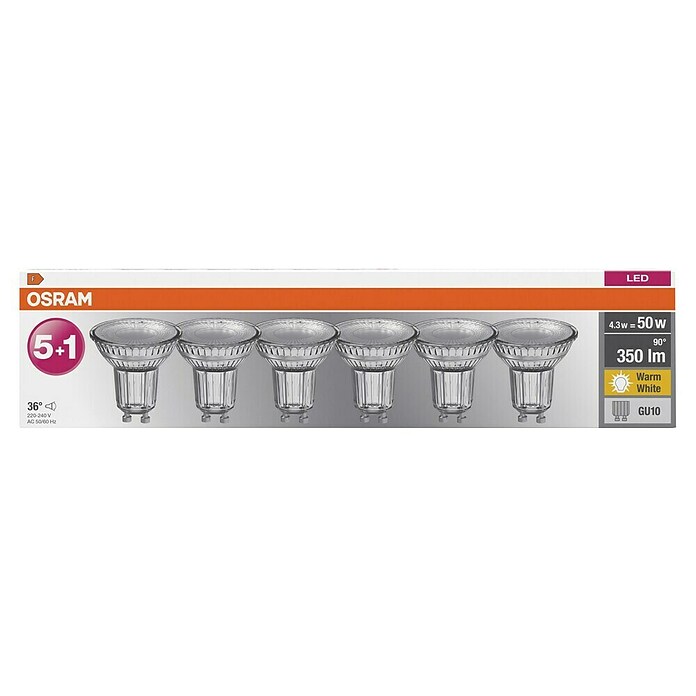 Osram Star Set LED žarulja PAR16 50 – set od 6 komada  (GU10, Bez prigušivanja, Topla bijela, 350 lm, 4,3 W, 6 Kom.) | BAUHAUS