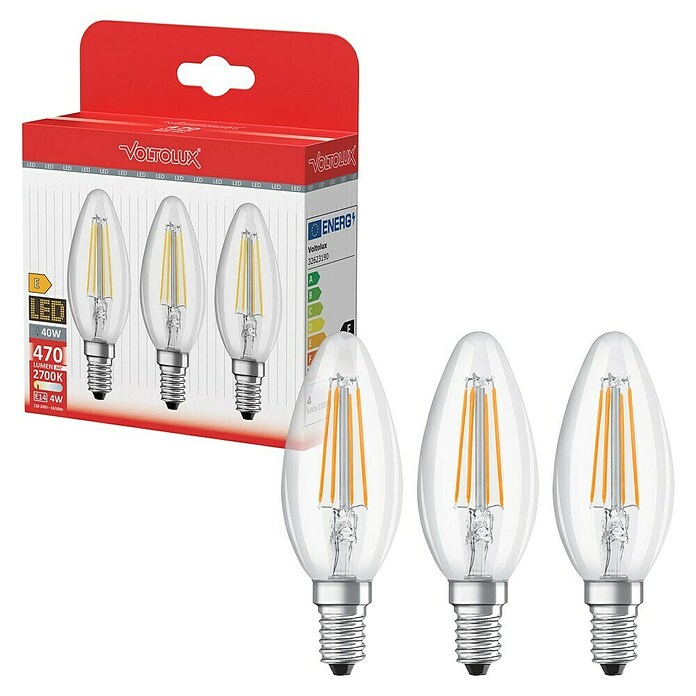 Voltolux Set LED žarulja  (E14, Bez prigušivanja, Topla bijela, 470 lm, 7 W, 3 Kom., Svijeća) | BAUHAUS