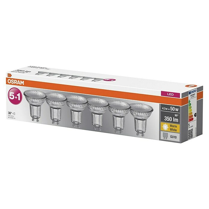 Osram Star Ledlampen set PAR16 50 - Set van 6 stuks (GU10, Niet dimbaar, Warm wit, 350 lm, 4,3 W, 6 st.) | BAUHAUS