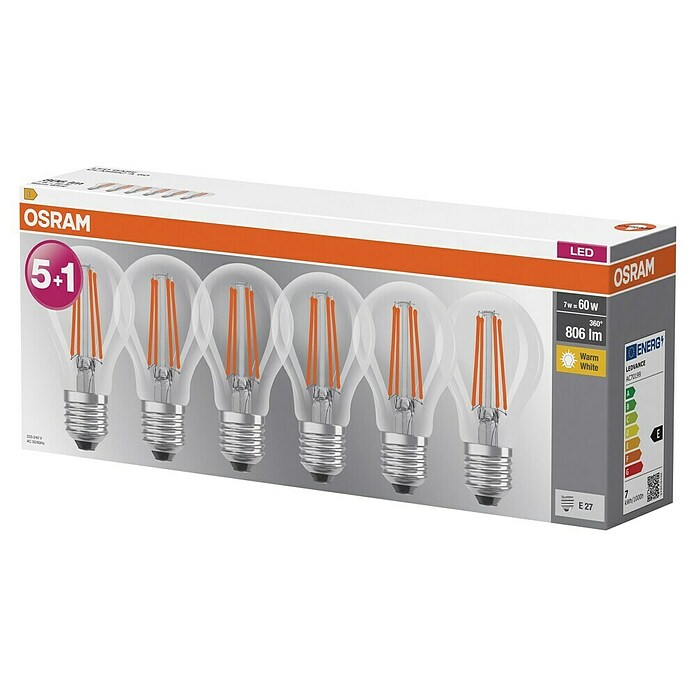 Osram Ledlampen set (E27, Glanzend, Niet dimbaar, Warm wit, 806 lm, 7 W, 6 st.) | BAUHAUS