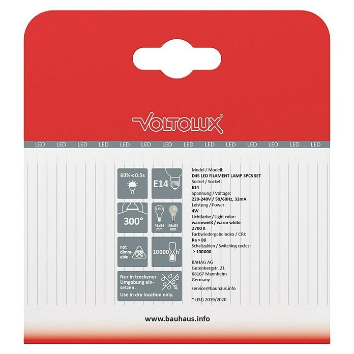 Voltolux Set LED žarulja  (E14, Bez prigušivanja, Topla bijela, 470 lm, 7 W, 3 Kom., Kruškolikog oblika) | BAUHAUS