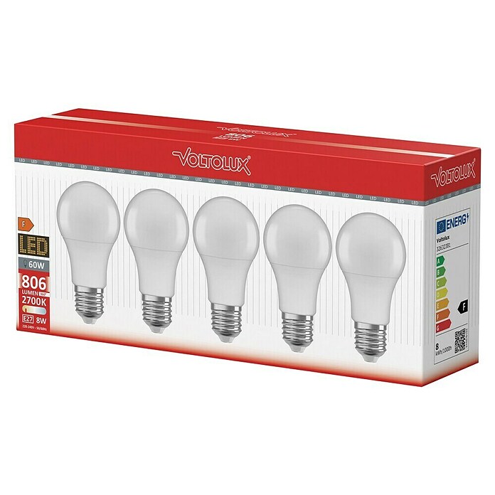 Voltolux Set LED sijalk  (E27, Ni mogoče zatemniti, Toplo bela, 806 lm, 8 W, 5 kos) | LED luči | Svetlila | Elektro in svetila | Izdelki | BAUHAUS