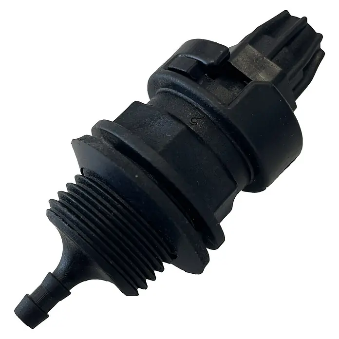 Chlor-Dosieranlage - Impfventil - 1/2" Gewinde, Material: Kunststoff - Schwarzer Kunststoff-Verbindungskörper mit Gewinde und Anschlussstutzen, geeignet für verschiedene Anwendungen im Sanitärbereich.