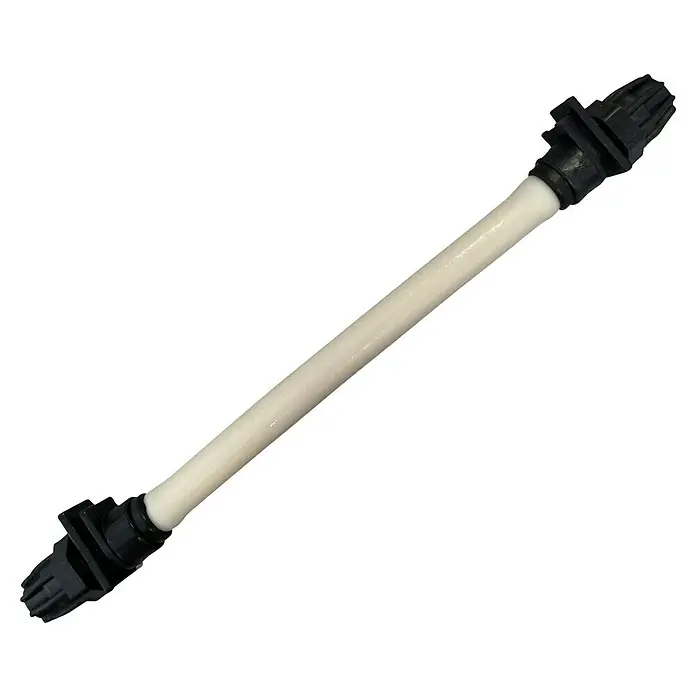 Chlor-Dosieranlage - Ersatzschlauch - Passend für: Dosierpumpe Aqua pH Control und Rx Control Geräte - Das Bild zeigt einen Heizstab mit schwarzen Anschlüssen an beiden Enden, ein Ersatzteil zur Wartung und Reparatur von Haushaltsgeräten.