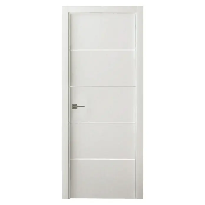 Pack puerta de interior reversible - 62,5 x 203 cm, Izquierda/Derecha, Blanco, Maciza, Reversible - Elegante puerta interior blanca con detalles horizontales y un tirador moderno, que añade un toque de estilo al diseño de cualquier habitación.
